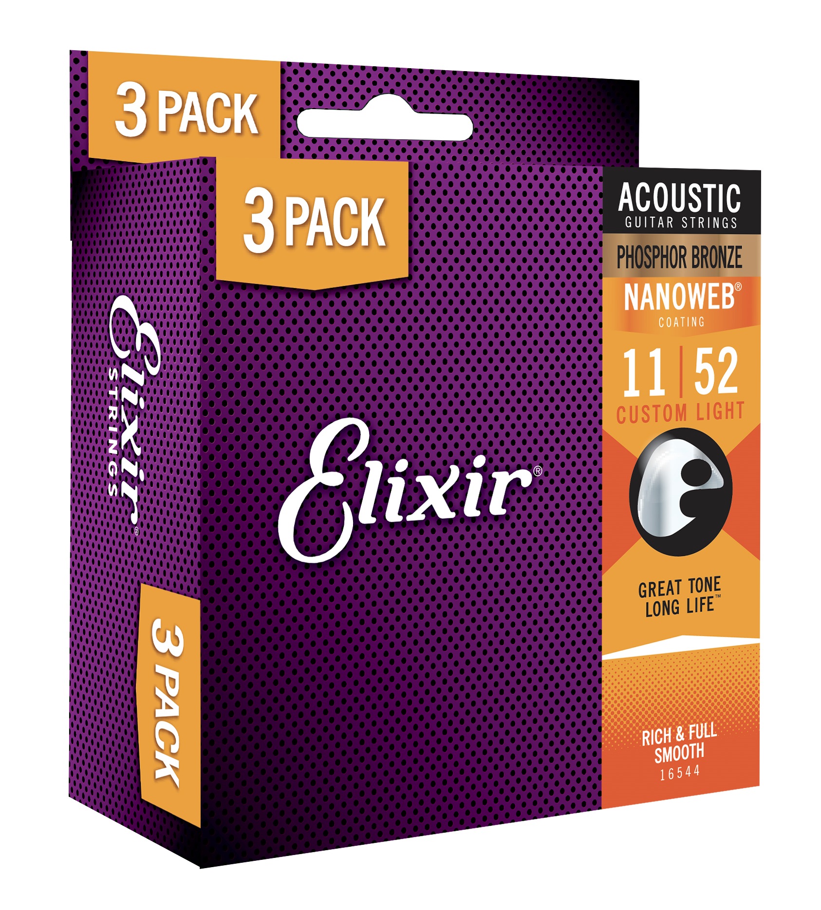 Elixir Nanoweb Phosphor Bronze Custom Light 3-Pack (obrázek 3)