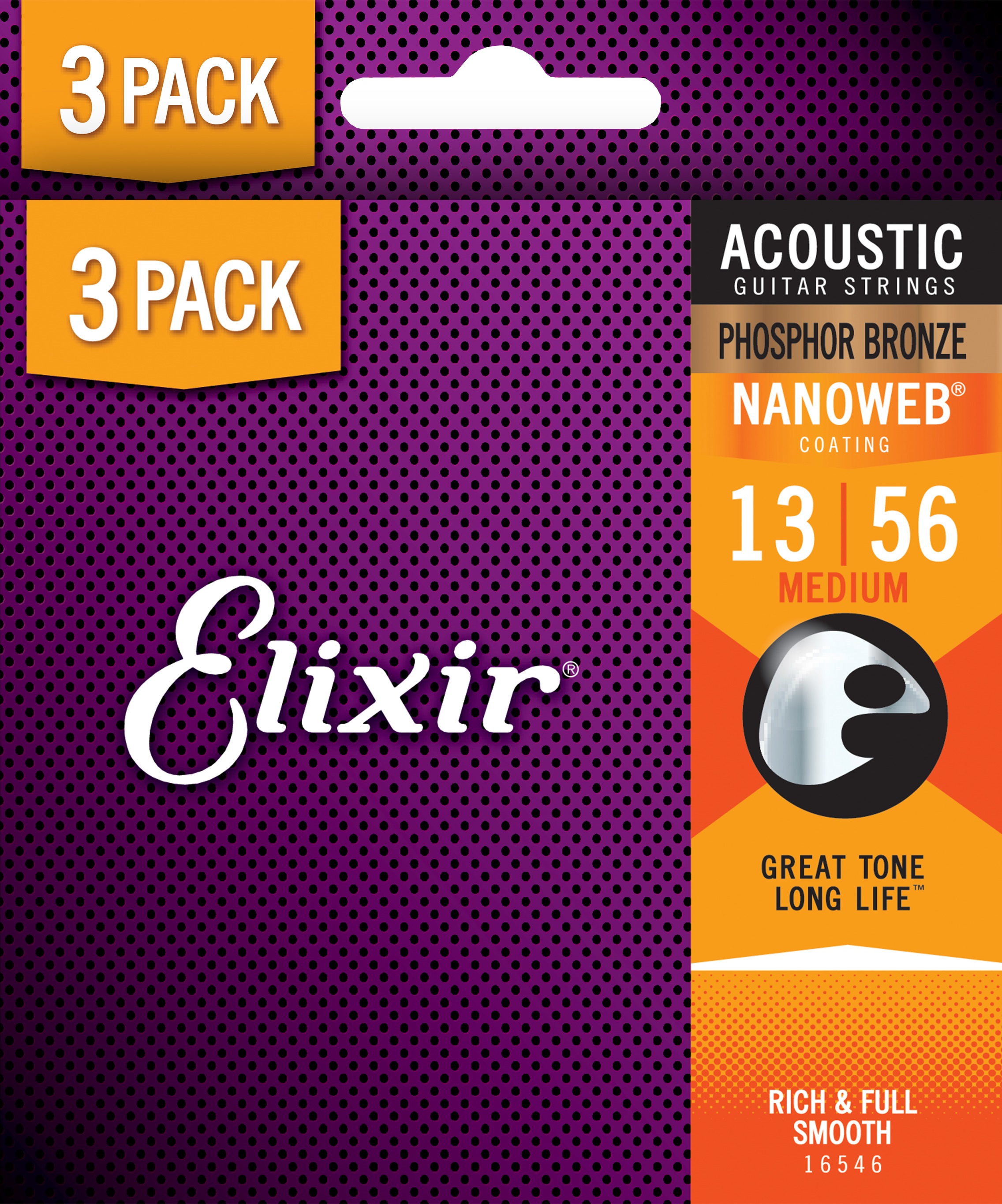 Levně Elixir Nanoweb Phosphor Bronze Medium 3-Pack