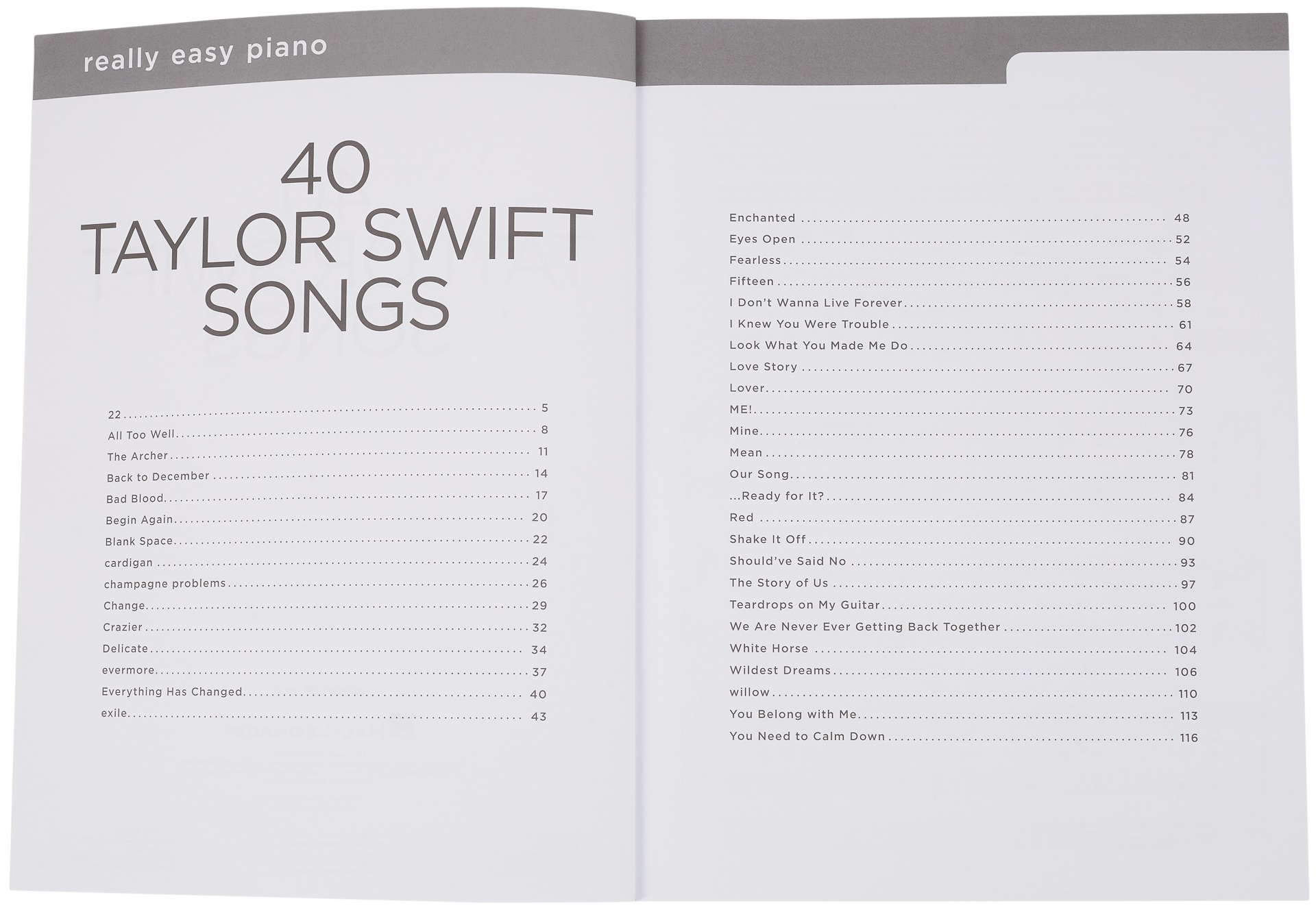 MS Really Easy Piano: 40 Taylor Swift Songs (obrázek 3)