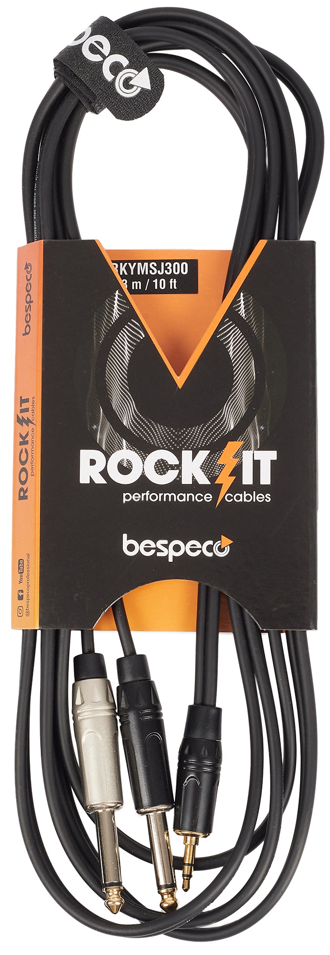 Levně Bespeco ROCKIT Interlink Cable Jack 3,5 TRS - 2x Jack Mono 3 m
