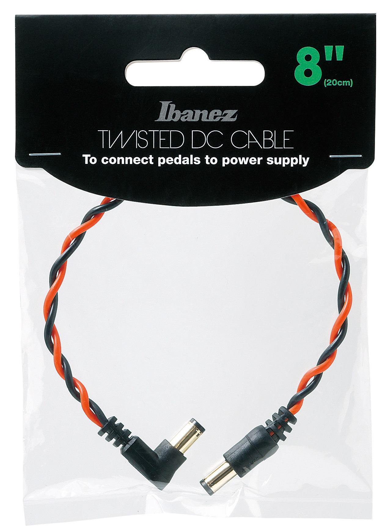 Ibanez Twisted DC Cable Black & Neon Red, Length: 8" Straight & Angled (obrázek 3)