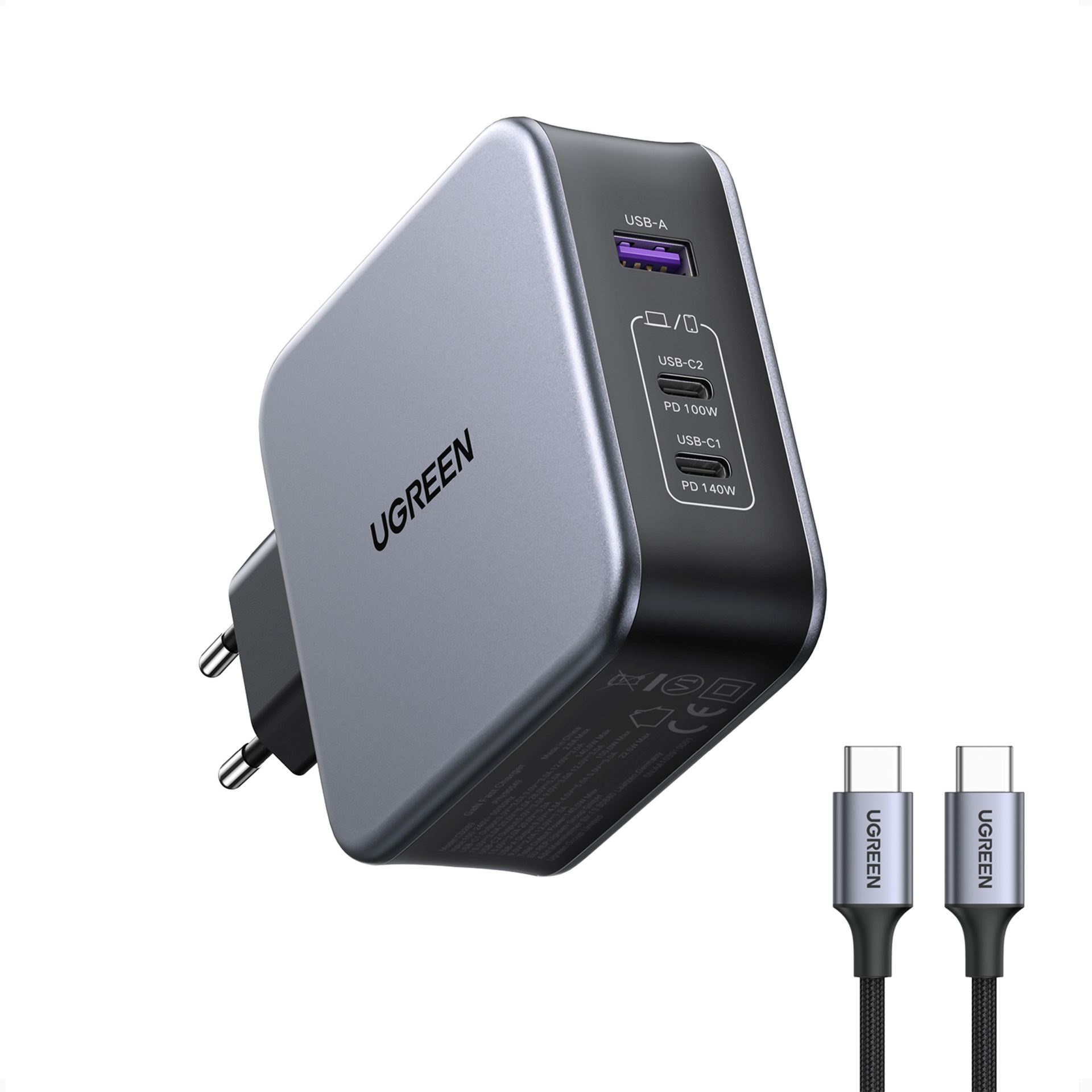Ugreen Rychlonabíječka 90549 s C/C kabelem 2 m, USB-A+2*USB-C 140W GaN