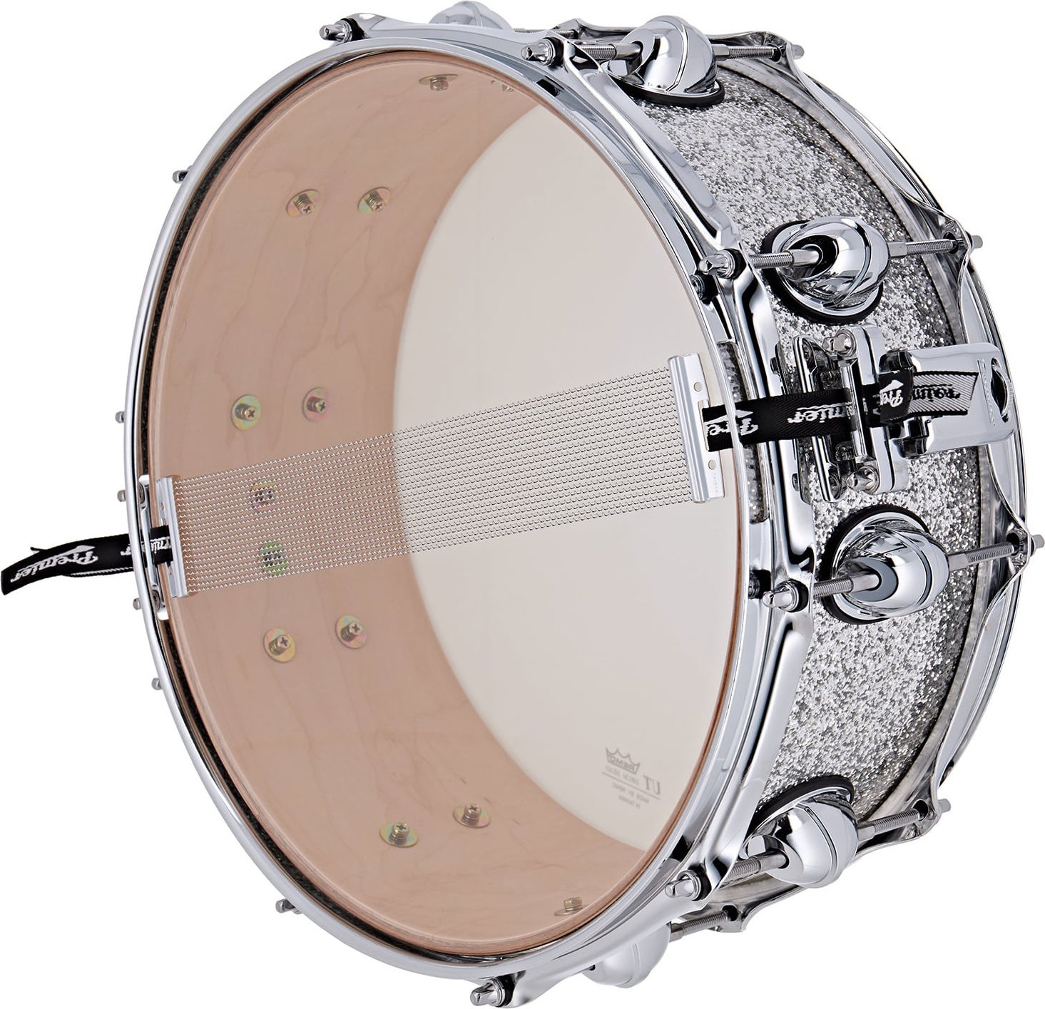 Premier 14" x 5,5" Genista Maple Snare Drum Silver Sparkle (obrázek 4)