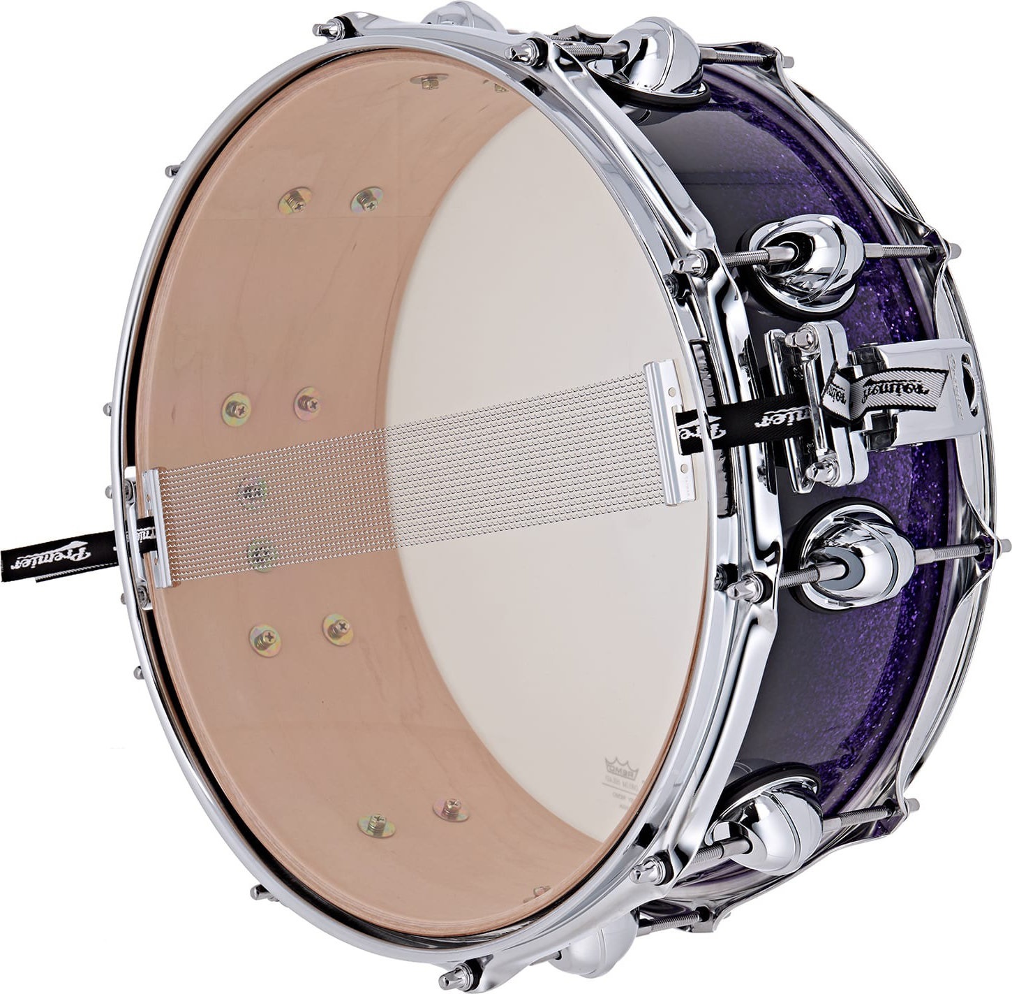 Premier 14" x 5,5" Genista Maple Snare Drum Purple Fade Sparkle (obrázek 4)