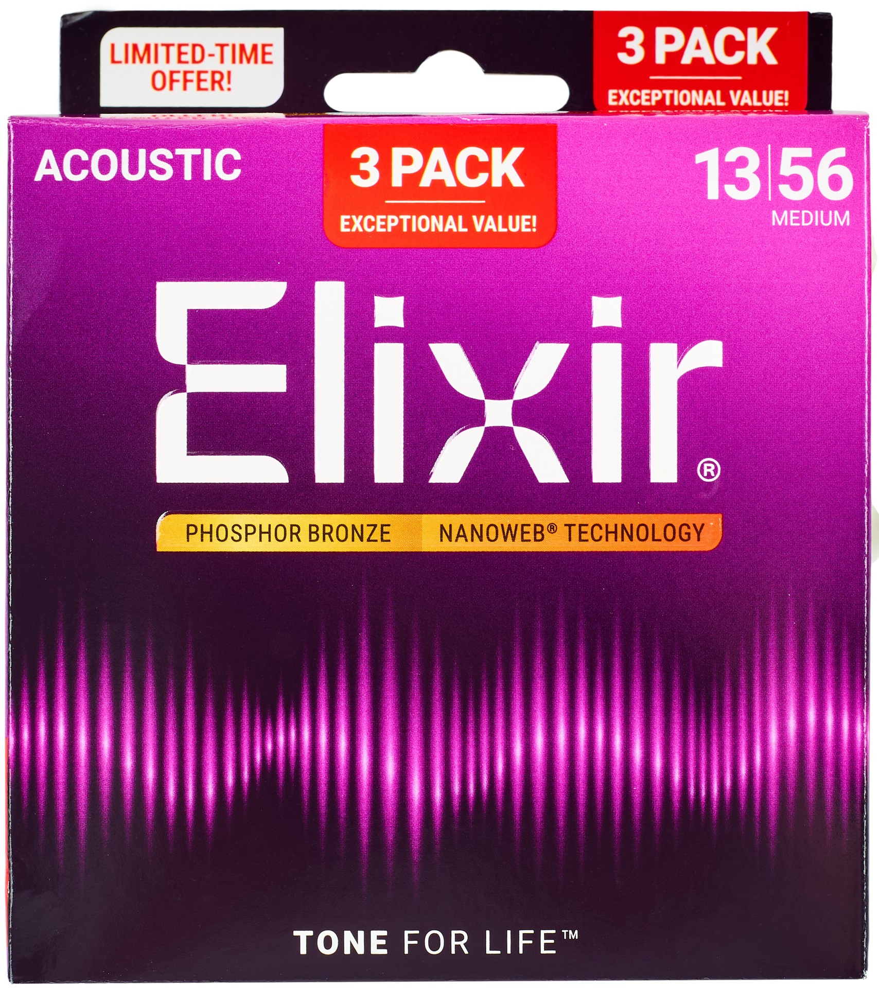 Elixir Nanoweb Phosphor Bronze Medium 3-Pack