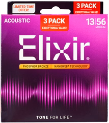 Elixir Nanoweb Phosphor Bronze Medium 3-Pack - Stahlseiten für akustische Gitarre