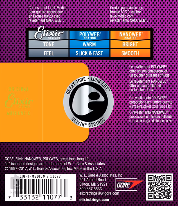 Elixir Nanoweb 80/20 Bronze Light-Medium - Stahlseiten für akustische Gitarre