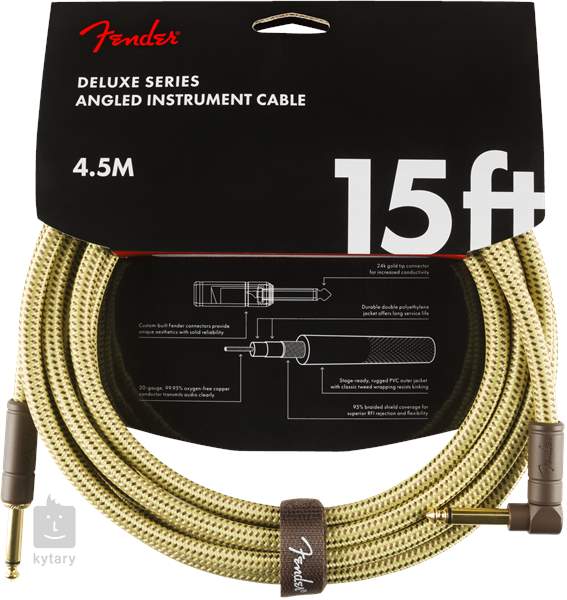 Fender Deluxe Series 15' Instrument Cable Tweed Angled - Instrumentenkabel