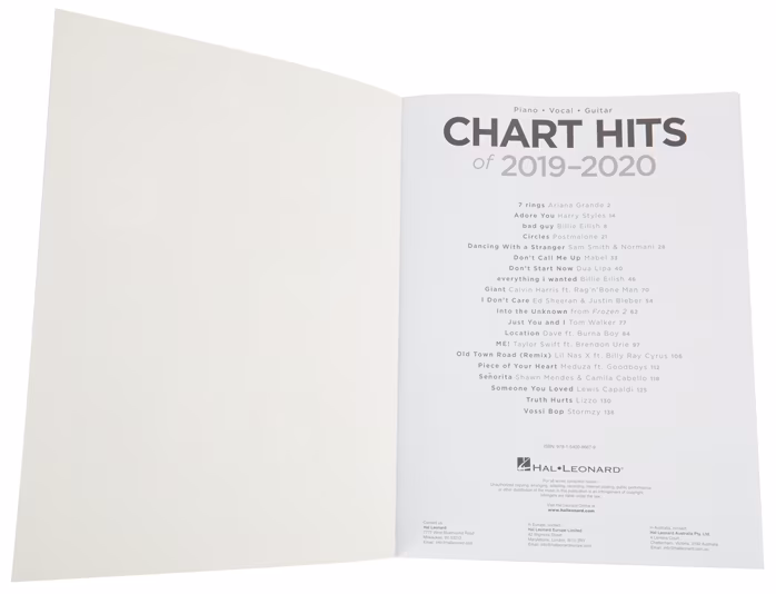 MS Chart Hits of 2019-2020 - Noten für Klavier und Guitarre