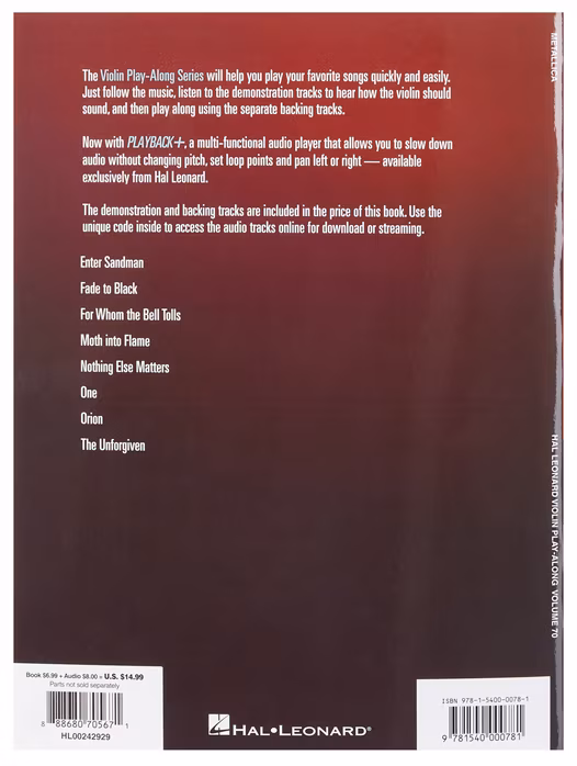 MS Violin Play-Along Volume 70: Metallica - Noten für Violine