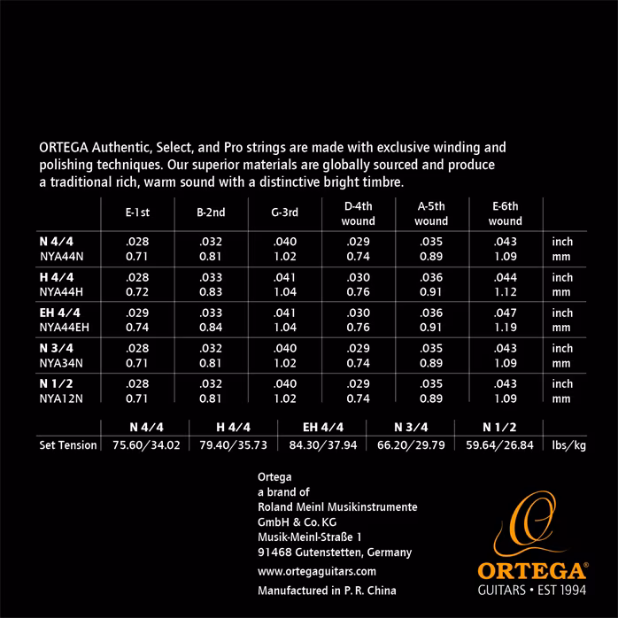 Ortega NYA34N - Nylon-Saiten für klassische Gitarre