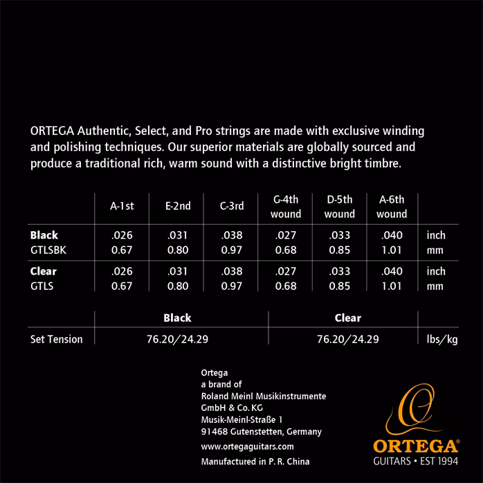 Ortega GTLSBK - Saiten für Gitarren-Ukulele