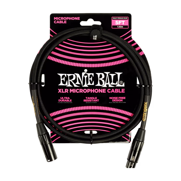 Ernie Ball 5' Braided XLR Cable Black - Mikrofonkabel