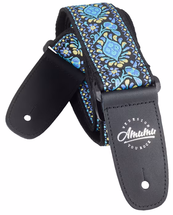 Amumu Hippie Embroidery Cotton Strap Blue - Gitarrengurt