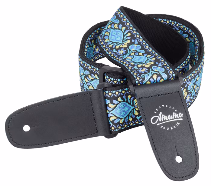 Amumu Hippie Embroidery Cotton Strap Blue - Gitarrengurt