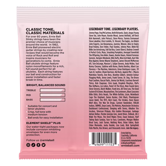 Ernie Ball Concert & Tenor Ukulele Strings Wound G Clear - Saiten für Konzert-/Tenor-Ukulele