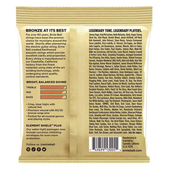 Ernie Ball 3005 Earthwood Custom Medium 80/20 Bronze 3-Pack - Stahlseiten für akustische Gitarre