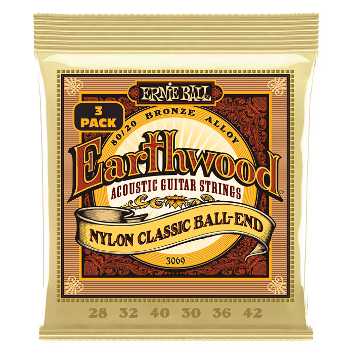 Ernie Ball 3069 Earthwood Folk Ball End 3-Pack - Nylon-Saiten für klassische Gitarre