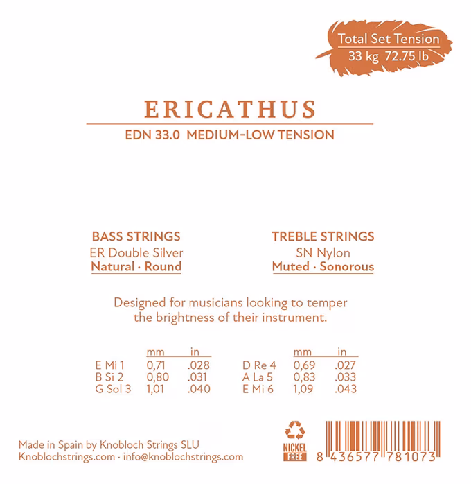 Knobloch ERITHACUS Double Silver SN Nylon Medium-Low Tension 33.0 - Nylon-Saiten für klassische Gitarre