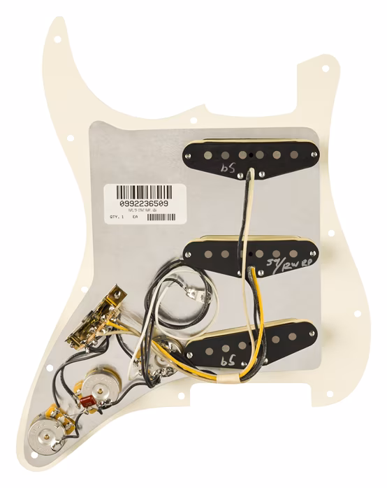 Fender Pre-Wired Strat Pickguard, Pure Vintage '59 w/RWRP Middle, Parchment 11 Hole PG - Tonabnehmer-Set für E-Gitarre