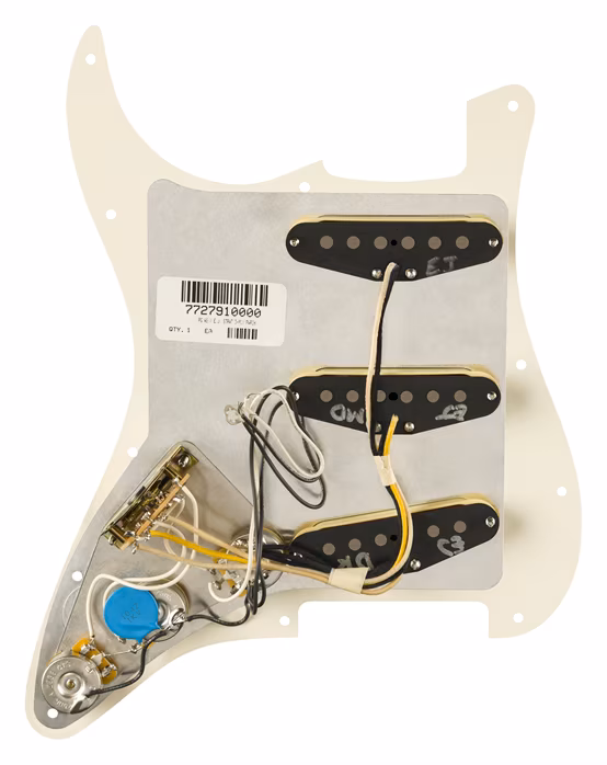 Fender Pre-Wired Strat Pickguard, Eric Johnson Signature, Parchment 11 Hole PG - Tonabnehmer-Set für E-Gitarre