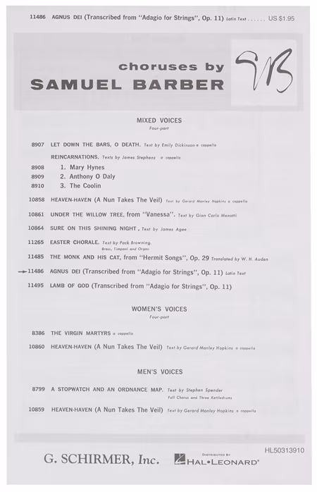 MS Samuel Barber: Agnus Dei - Gesangsschule