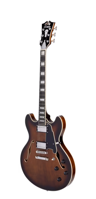 D'Angelico Premier DC Double Cutaway Stop-Bar Tailpie CE Brown Burst - Semiakustische Gitarre