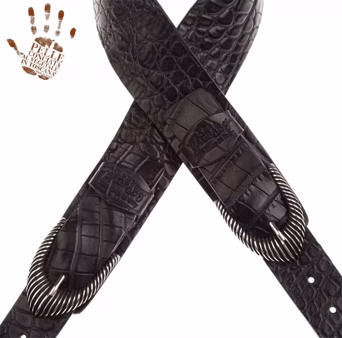 Magrabò Twin Buckle TC Embossed Crocodile Black 7 cm - Gitarrengurt