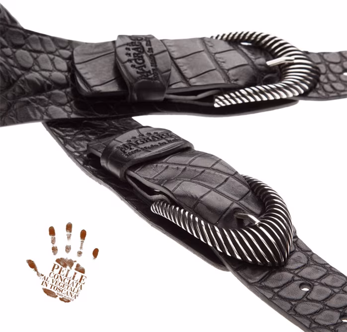 Magrabò Twin Buckle TC Embossed Crocodile Black 7 cm - Gitarrengurt