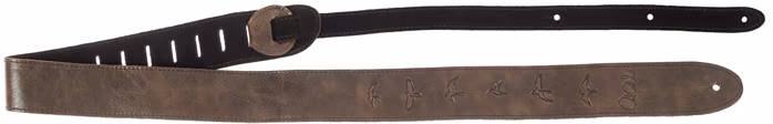 PRS 2" Leather Strap, Embossed Birds, Worn Black - Gitarrengurt