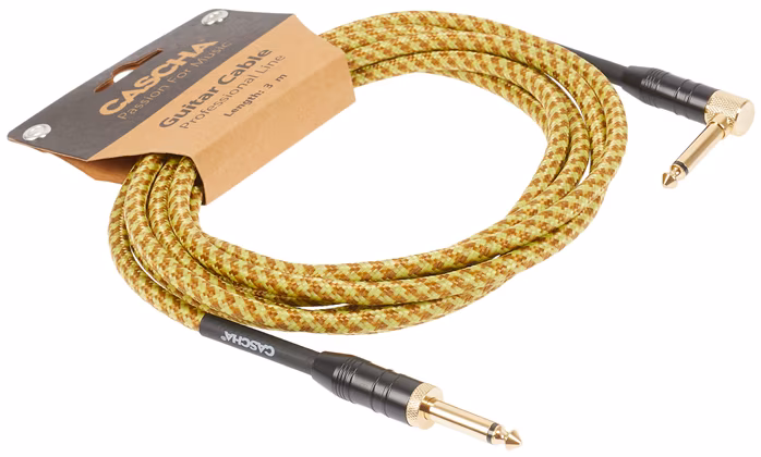 Cascha Professional Line Guitar Cable, Angled, Tweed Natural, 3 m - Instrumentenkabel