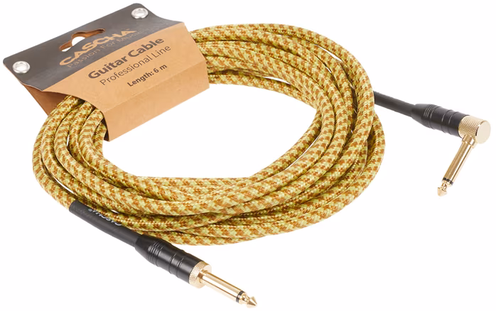 Cascha Professional Line Guitar Cable, Angled, Tweed Natural, 6 m - Instrumentenkabel