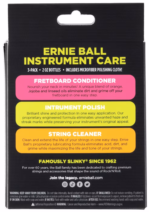 Ernie Ball Instrument Care 3-pack w/Microfiber Polish Cloth  - Pflegemittel für Gitarre
