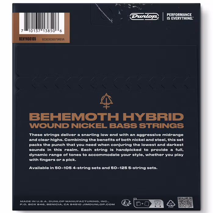 Dunlop Behemoth Hybrid Wound Nickel Bass Strings 50-105 - Basssaiten