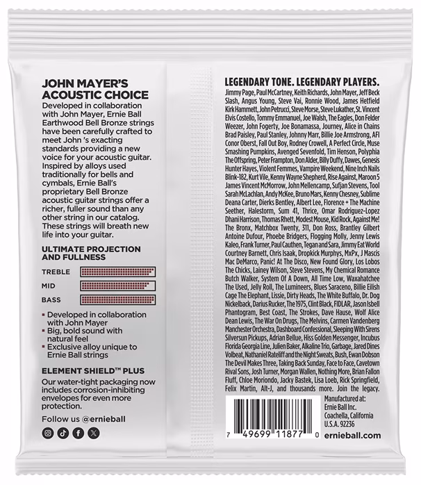 Ernie Ball Medium Light Earthwood Bell Bronze Acoustic 12-54 - Stahlseiten für akustische Gitarre