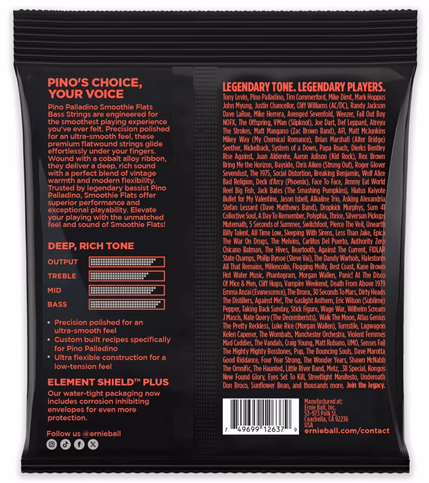 Ernie Ball Extra Light Pino Palladino Smoothie Flats 38-98 - Basssaiten