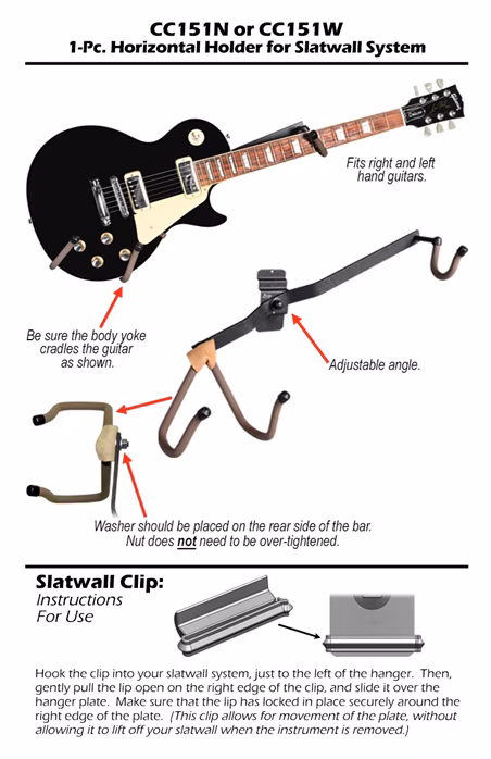String-Swing Horizontal Electric Guitar 3" Slat-Wall Mount - Gitarren-Aufhänger