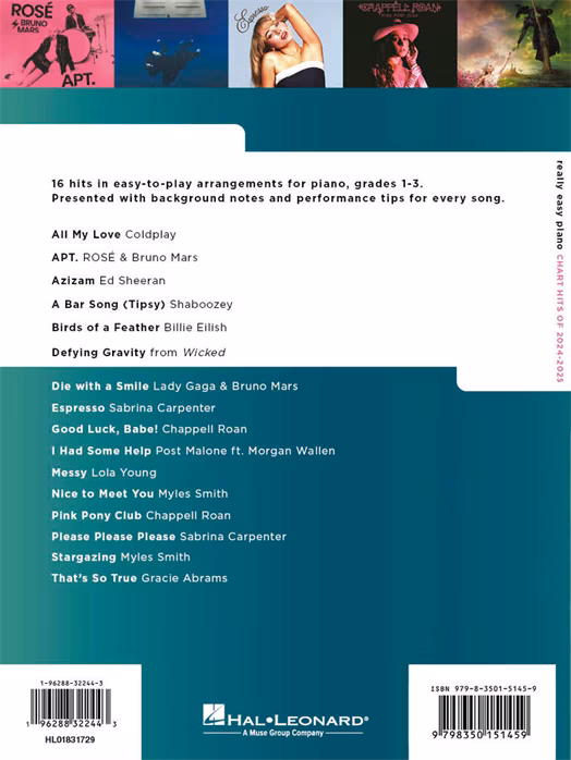 MS Really Easy Piano: Chart Hits of 2024-2025 - Klaviernoten