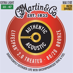 Martin Authentic Lifespan 2.0 80/20 Bronze Extra Light - Cordes en métal pour guitare acoustique