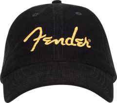 Fender Gold Spaghetti Logo Corduroy Baseball Hat, Black, One Size - Casquette
