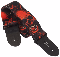 Perri's Leathers 7669 Polyester Red Skulls - Sangle de guitare