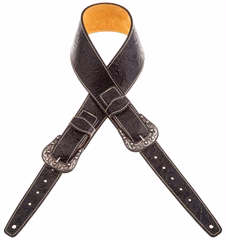 Magrabò Twin Buckle TS Embossed Flores Black 7 cm - Sangle de guitare