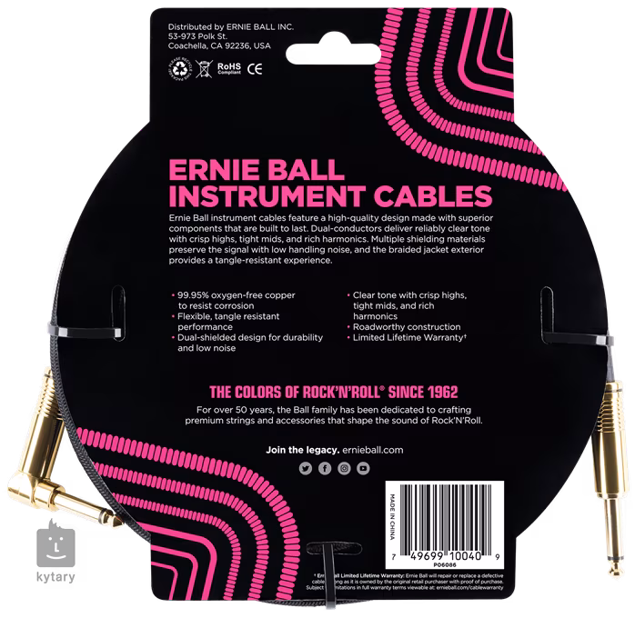 Ernie Ball 18' Braided Cable Black - Hangszer kábel