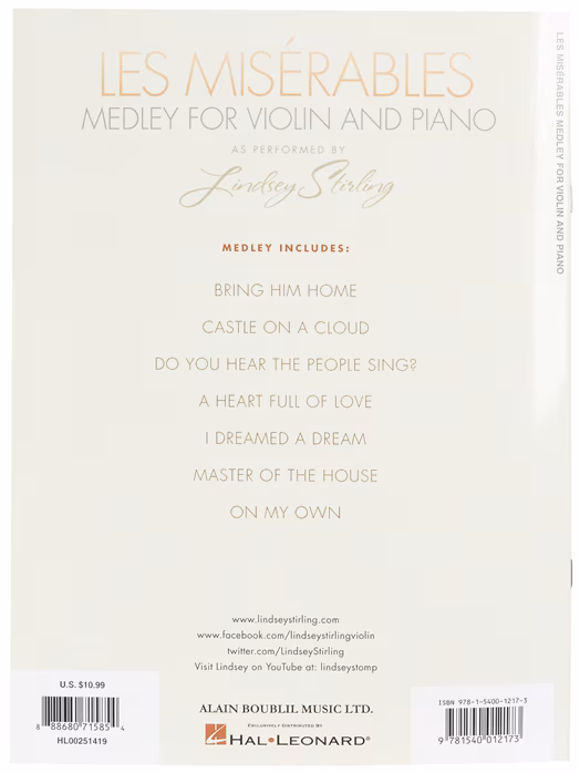 MS Lindsey Stirling: Les Misérables Medley For Violin and Piano - Hegedű kotta