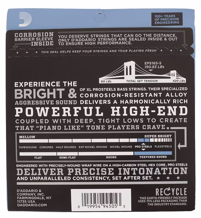D'Addario EPS165-5 - 5 húros basszusgitár húrok
