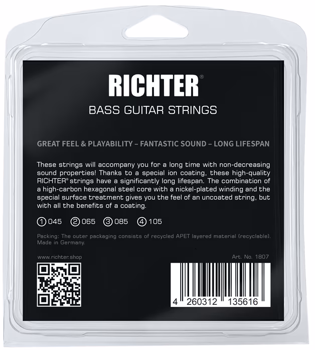 Richter Electric Bass Strings Ion Coated, Medium 45-105 - Basszusgitár húrok