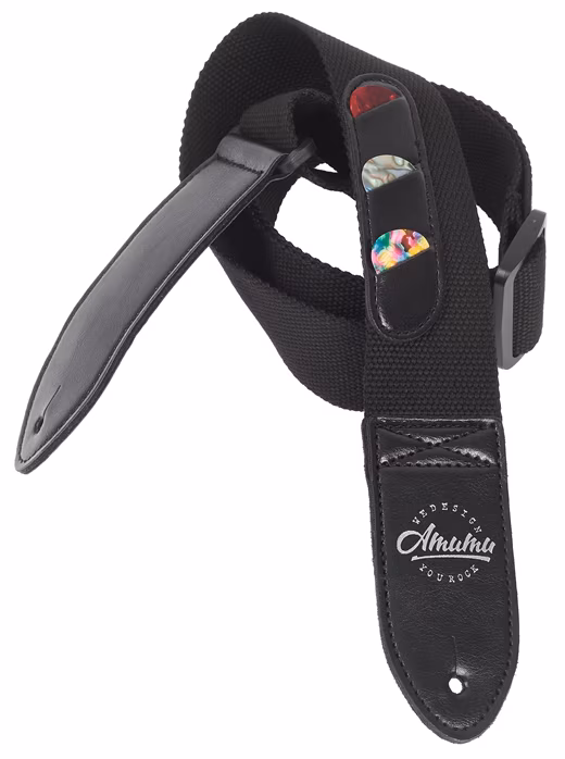 Amumu Cotton Pickholder Strap Black - Gitár hevederek