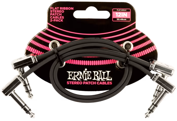 Ernie Ball Flat Ribbon Stereo Patch Cable 12" Black 2 Pack - Összekötő kábel