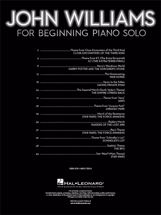 MS JOHN WILLIAMS FOR BEGINNING PIANO SOLO - Zongora kotta