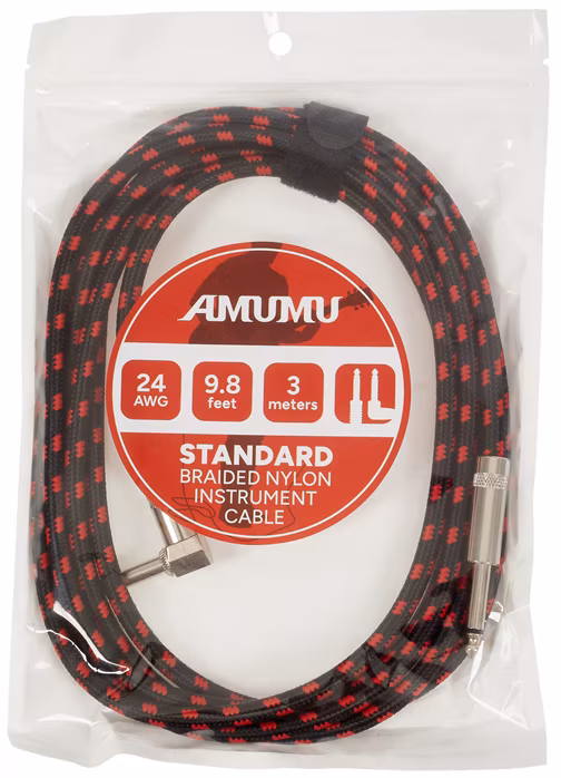 Amumu Woven Instrument Cable Red Angled 3 m - Hangszer kábel